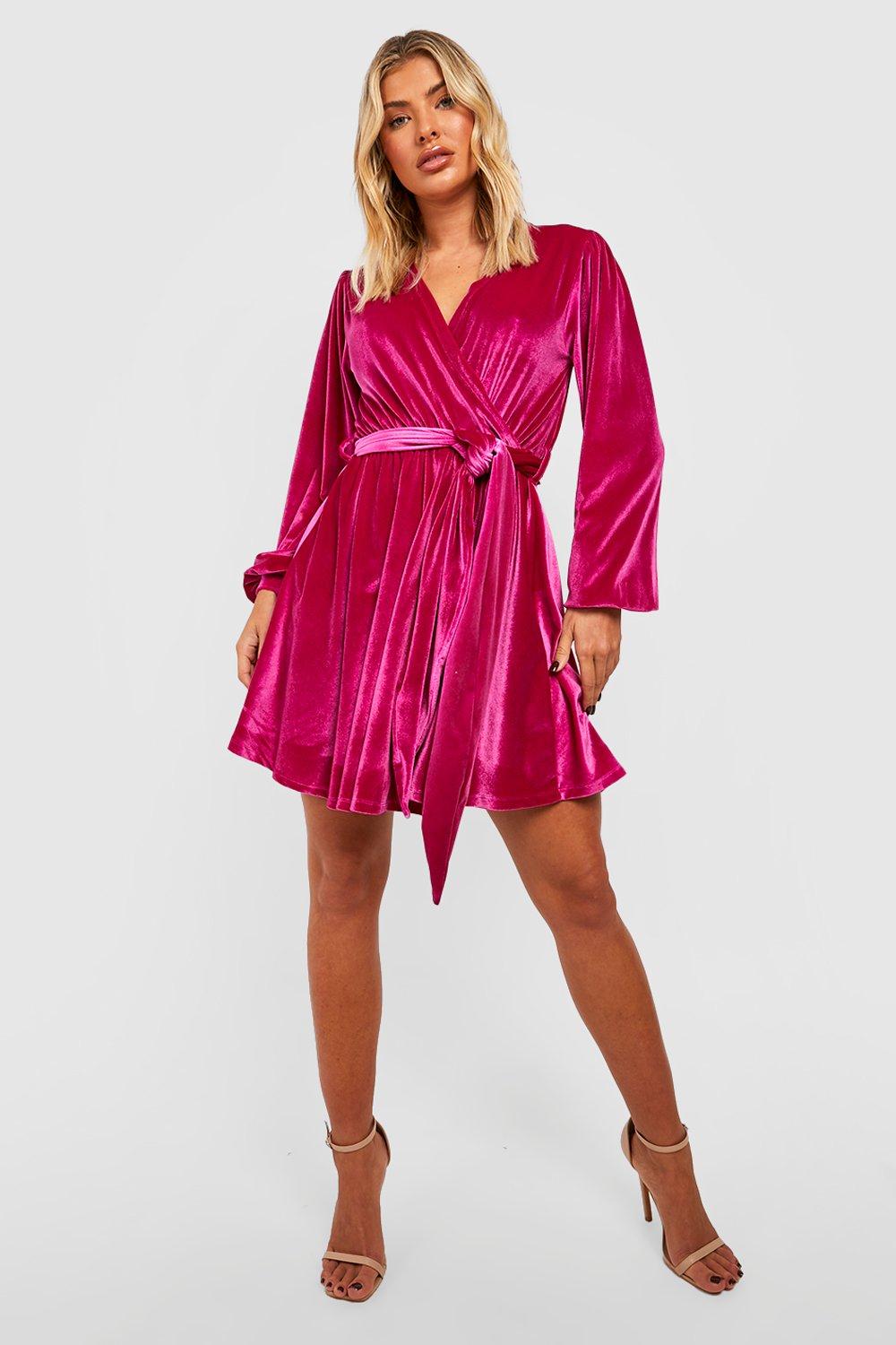 Pink velvet wrap clearance dress